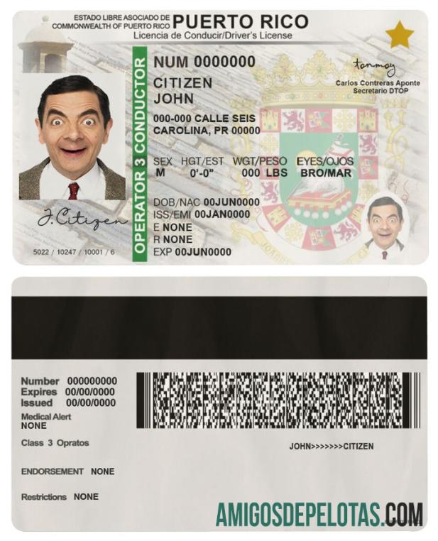 Carteira de motorista de Porto Rico baixar para verificação